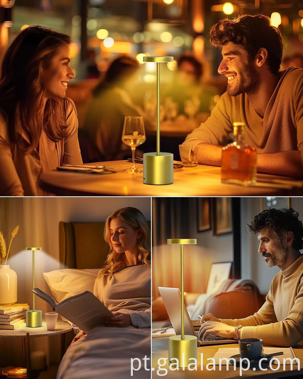 Lâmpada de mesa LED movida a bateria recarregável - 3 luz diminuído de cores